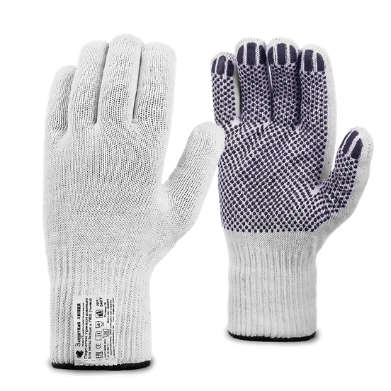 Перчатки ХБ 5-ти с ПВХ 10 кл.(2-ой оверлок+ 2 бирки)