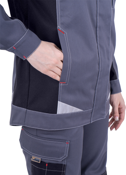 Куртка женская ТУРБО SAFETY от механических воздействий и ОПЗ, серый/чёрный/красный