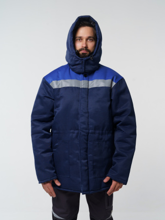 Куртка мужская зимняя Кур710 ткань смесовая, цвет темно-синий с васильковым