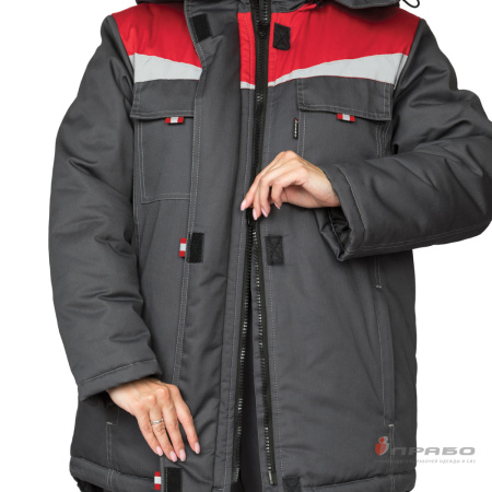 Куртка женская утеплённая "Профессионал" тёмно-серая/красная