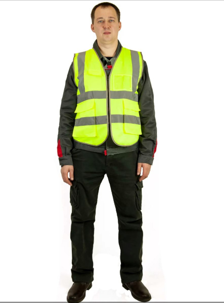 Жилет сигнальный светоотражающий 130 гр СОП 4*50 мм (желтый), арт.ЖИЛ-130 (4) PG (ЧЗ) АРТ СИЗ