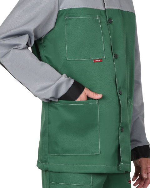 Костюм АСПЕКТ куртка длин., брюки зеленый со светло-серым и черной отделкой