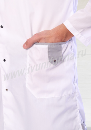 Халат медицинский мужской "Флойд" белый с серым