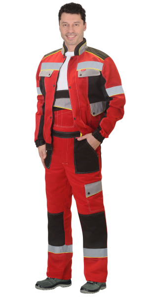 Костюм "Полином" муж.,курт.кор. п/к, красный с черным и св.серым СОП 50мм