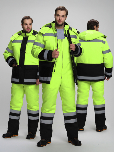 Костюм сигнальный зимний для дорожника Ультра (тк.Смесовая,210) п/к, лимонный/черный