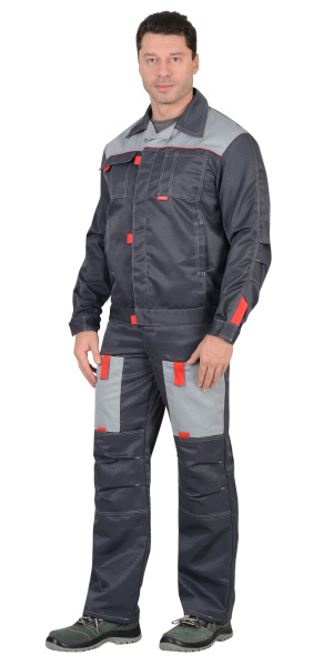 Костюм "ФАВОРИТ" летний: куртка, п/комб. тёмно-серый с серым тк."Гретта"