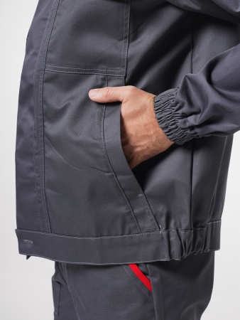 Костюм рабочий мужской №112 (куртка, полукомбинезон) тёмно-серый с красным (ЧЗ)