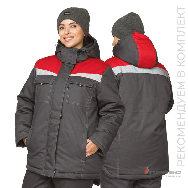 Куртка женская утеплённая "Профессионал" тёмно-серая/красная